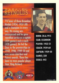 1996 Select AFL Hall of Fame #49 Dick Reynolds Back